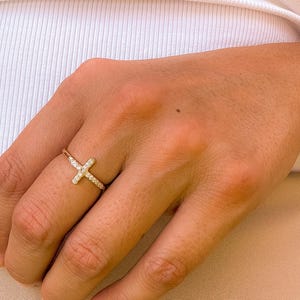 Bague croix plaquée or, bijou chrétien, bague de promesse, bijou religieux, cadeau chrétien