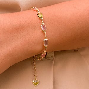 18k Gold Filled Pastel Gemstone Bracelet: Boho Crystal Jewelry