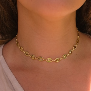 Dainty Puffed Anchor Mariner Chain Choker: 18k Gold Plated