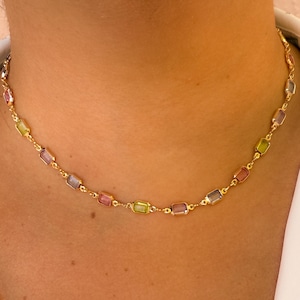 Gold Filled Pastel Zircon Choker: Dainty Crystal Gemstone Necklace