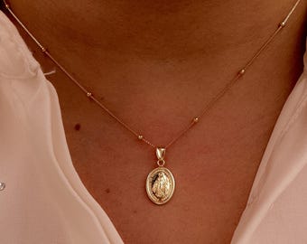 Gold Filled Miraculous Medal Necklace,Miraculous Virgin,Virgin Mary Minimalist Jewelry Religious Jewelry,Catholic Jewelry