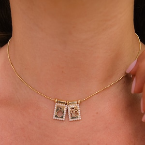 Sacred Heart Scapular Necklace: 18k Gold-Plated Dainty Beaded Religious Jewelry