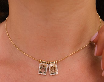 Ketting Heilig Hart Scapulier: 18k vergulde sierlijke religieuze sieraden met kralen