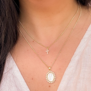 Nuestra Señora de la Caridad,Collar de Rosario,Virgen De La Caridad,Joyería Religiosa,Cadena de Cuentas Delicadas,Collar de Perlas de Oro,Joyería Minimalista