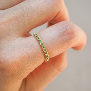 Dainty 18k Gold Emerald Ring: Adjustable Green Gemstone Jewelry