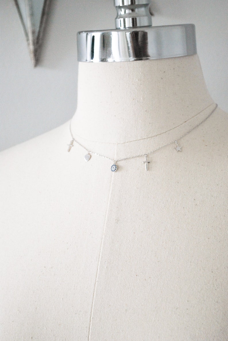 Sterling Silver,Cross Necklace,Evil Eye,Evil Eye Necklace,Dainty Necklace,Minimalist Necklace,Layered Necklace,Gift for Girlfriend,Amulet