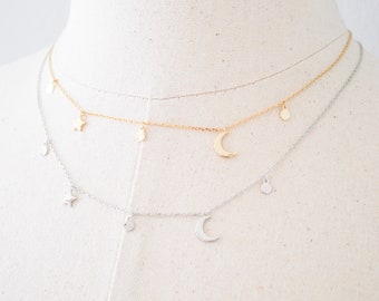 Gold Moon Star Dainty Necklace,Star Charm Necklace,Gold Moon Necklace,Moon Silver Star Necklace,Minimalist Charm Necklace,Layered Necklace