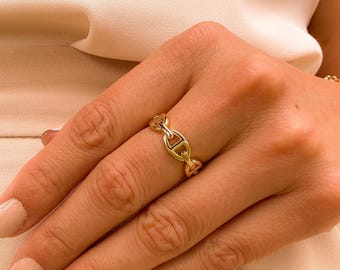 Anillo de cadena delicada, chapado en oro de 18k, ajustable