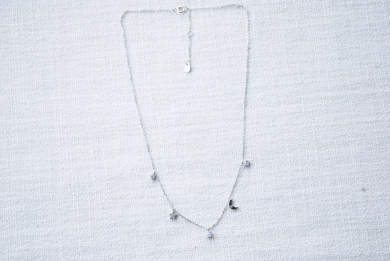 Moon and Star Necklace Celestial Jewelry Crescent Moon Necklace Dainty Star Necklace Star Choker Star Charm Necklace Moon Phase Necklace