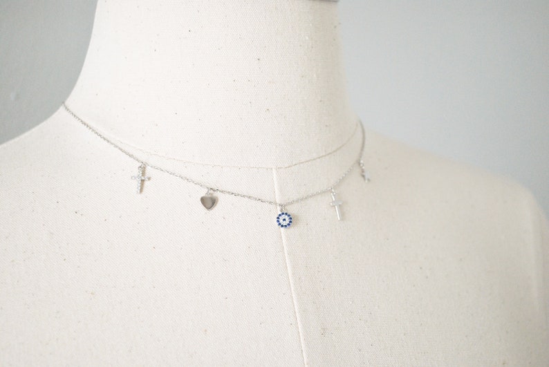Sterling Silver,Cross Necklace,Evil Eye,Evil Eye Necklace,Dainty Necklace,Minimalist Necklace,Layered Necklace,Gift for Girlfriend,Amulet