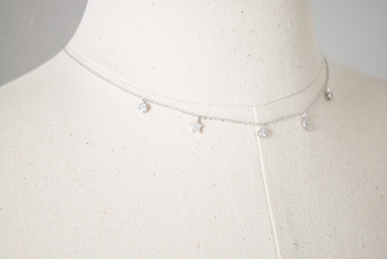 Moon and Star Necklace Celestial Jewelry Crescent Moon Necklace Dainty Star Necklace Star Choker Star Charm Necklace Moon Phase Necklace