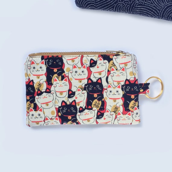Japanese Style Cute Coin Purse Portable Change Bag Key Holder Kimono Fabric Maneki Neko Lucky Cat FLUFFY SENSE