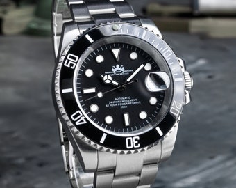 40 mm Custom Classic Black Sub Uhr, Japan NH35 Uhrwerk, 200 m WR, Keramiklünette, Saphirkristall