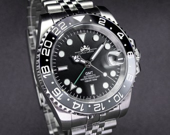 Grey Black GMT 40mm NH34A 200m WR Watch, Jubilee Bracelet