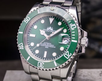 40 mm Custom Green Sub Uhr, Japan NH35 Uhrwerk, 200 m WR, Keramiklünette, Saphirkristall