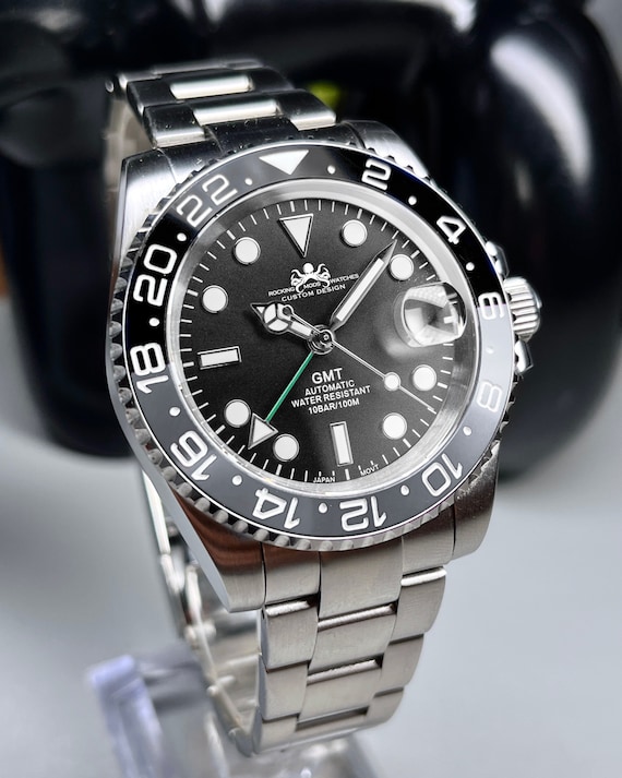 新品▫️40mm GMT カスタム 日本製NH34搭載 40mm Custom Black & Grey GMT Watch, Japan NH34 GMT Movement, 100m