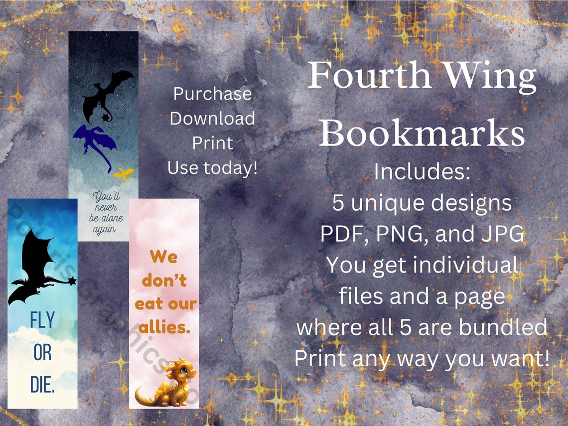 Fourth Wing Bookmarks Printable, Fantasy Books, Book Lovers, DIY ...