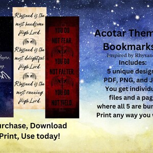 Acotar Rhys Inspired Bookmarks, Romantasy Art (Digital Download) image 2