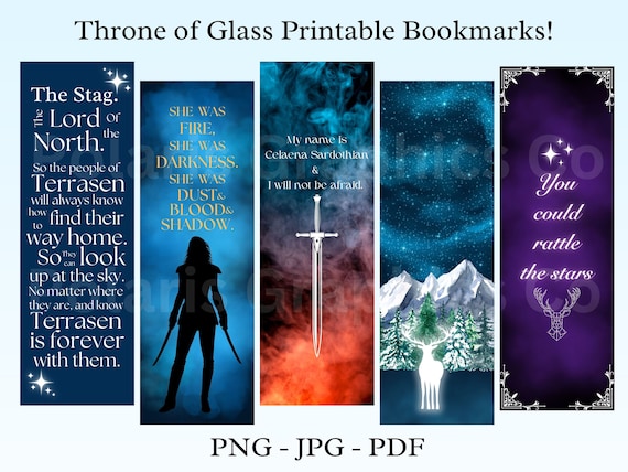 Throne of Glass Printable Bookmarks, Celaena, Terrasen (PNG, JPG, PDF)