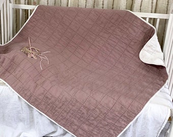 Modern Linen Baby Quilt, Patchwork Design, Stonewashed Natural Flax, Toddler Bedspread, Eco Newborn Gift