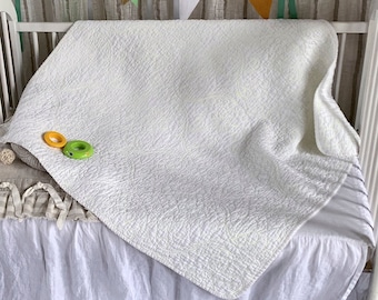 Linen Baby Quilt: Stonewashed Flax Blanket, Natural Bedding