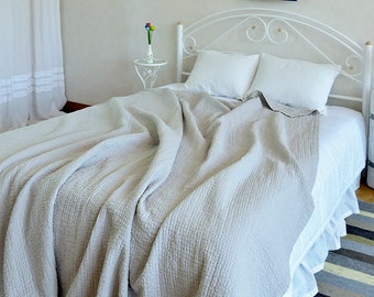 Stonewashed Linen Quilt Comforter – Lightweight Flax Bedding, Double-Sided Throw Blanket, Bespoke Bedding UK