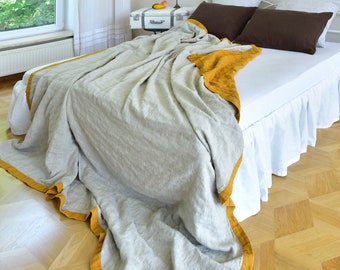 Summer Linen Quilt, Stonewashed Finish, Double-Sided Organic Flax Blanket, Modern Eco Bedding