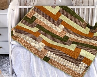 Patchwork Child Blanket, size 41"x 45", Natural Cotton Quilt,  Baby Bed Spread, free personalization, Child Play Mat, Newborn Blanket