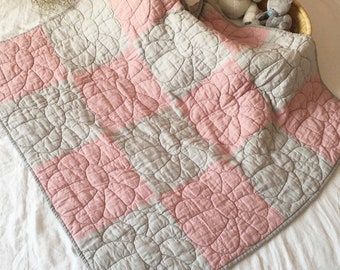 Stonewashed Linen Baby Quilt: Patchwork Play Mat, Nursery Decor