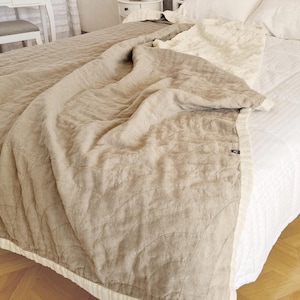 Linen LIGHTweight Comforter, Stonewashed Linen, colors Personalization, Provincial Style Quilt, Quilted design FAN, DoubleSided