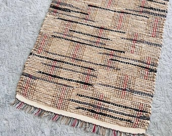 Handwoven Linen Runner, Warm Clay Stripes, Soft Floor Mat, Washed After Weaving, 24x52 Inches