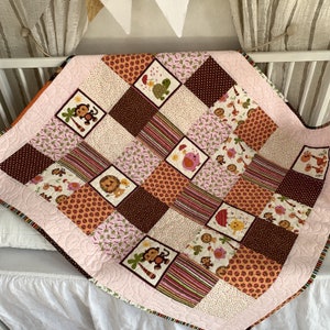 Patchwork Baby Quilt: Jungle Animals Cotton Blanket