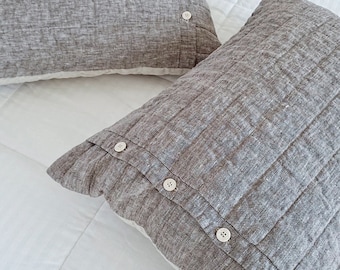 Linen TWO Pillowcases Solid Colored Quilted Pillowcase 100% Natural Eco Flax Bedding Country Style Home Decor LifeInLinenStudio Bedding Home