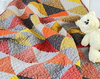 Linen Patchwork Baby Blanket, Natural Stonewashed Fabric, Soft Cotton Batting, 38x38 in