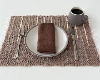 Handgewebte Leinen-Tischsets, 3er-Set, 13 x 18 cm, braun, rustikale Tischdekoration, neutrale Esszimmerdekoration