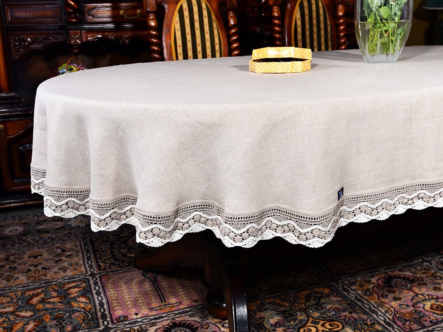 Oval Linen Tablecloth Lace Tablecloth Dinner Table Linens Etsy