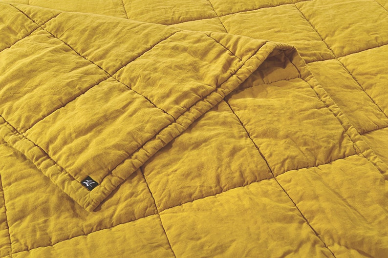 Linen Quilts King Size 11098 Inch Natural Flax Mustard Etsy