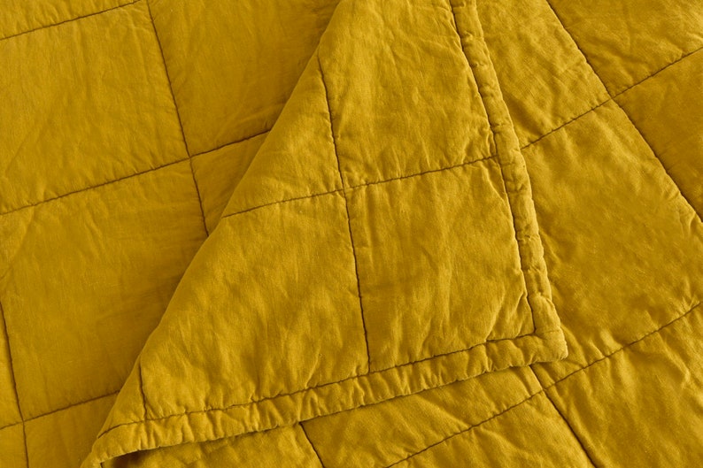 Linen Quilts King Size 11098 Inch Natural Flax Mustard Etsy