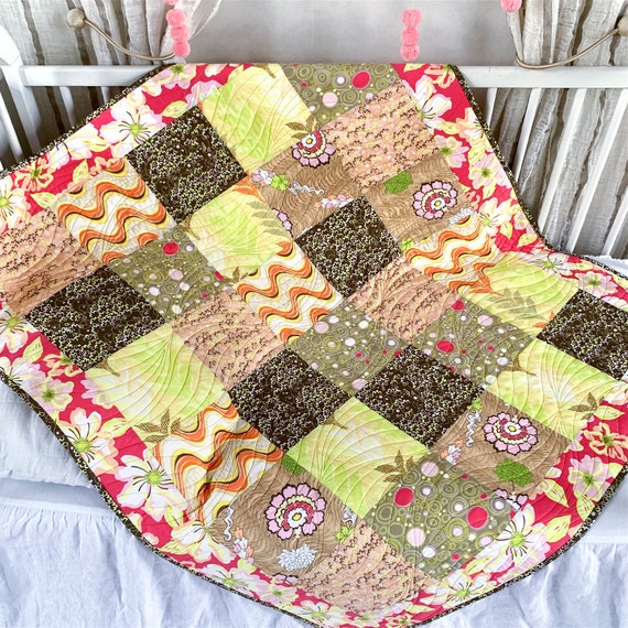 Patchwork Baby Quilt Size 39x 44 Toddler Mat Quilt Baby Blanket