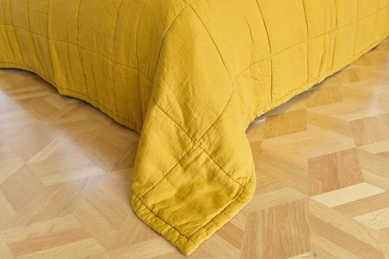 Linen Quilts King Size 11098 Inch Natural Flax Mustard Etsy