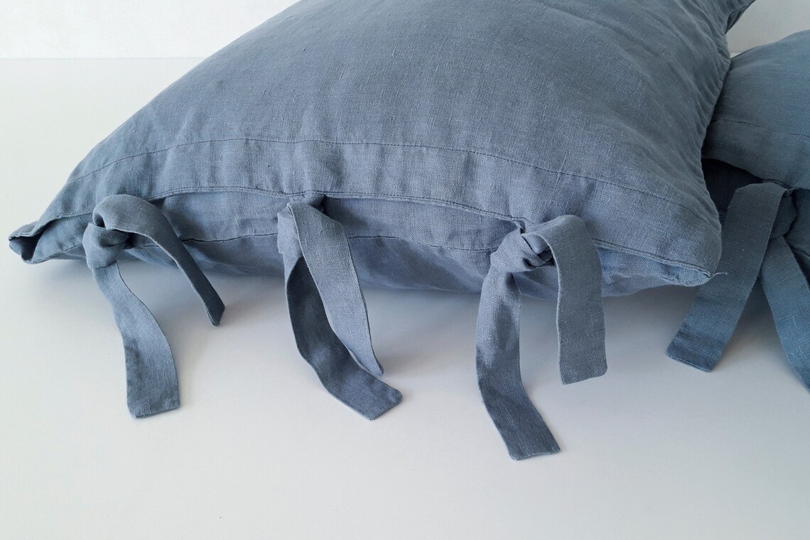 Linen Pillowcase Shams Stonewashed with Ties Provincial Style Etsy