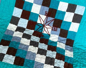 Nautical Compass Baby Quilt: Stonewashed Linen Patchwork Blanket