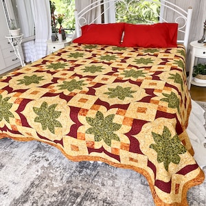 Patchwork Bedding Quilt size 90&quot;x90&quot; Throw Quilt Cotton Christmas Yellow Red Green Housewarming Gift Quilting Classic Style Home decor