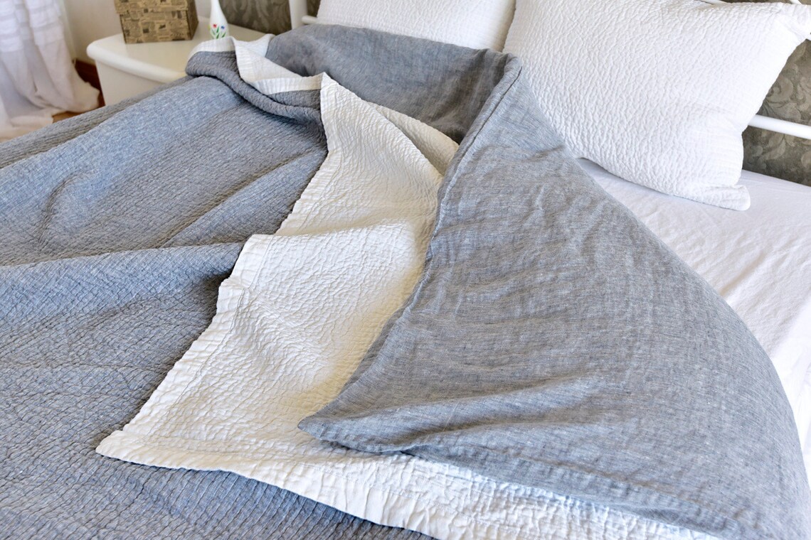 DoubleSided Bedspread Quilt Flax Provincial Linen Natural Flax Etsy