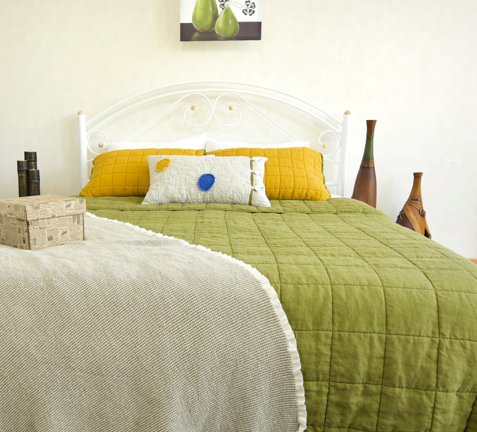 Linen Quilts King Size 10092inch Cover Olive Color Quilted Etsy