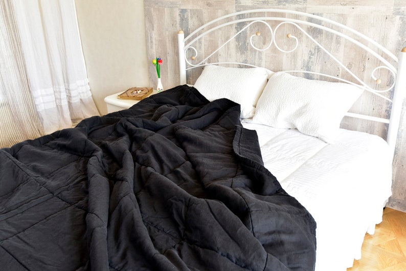 Linen Quilts King Size 118108in Natural Flax Black Quilted Etsy