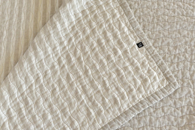 Stonewashed Natural Linen Bedspread Provincial Style Striped Bed Cover Light Weight Blanket Throw LifeInLinenStudio Stonewashed Linen OOAK