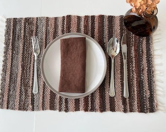 Handgewebte Leinen-Tischsets, 2er-Set, 33 x 52 cm, braun-rosa, rustikale Tischdekoration