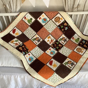 Patchwork Baby Quilt: Jungle Animals Cotton Blanket