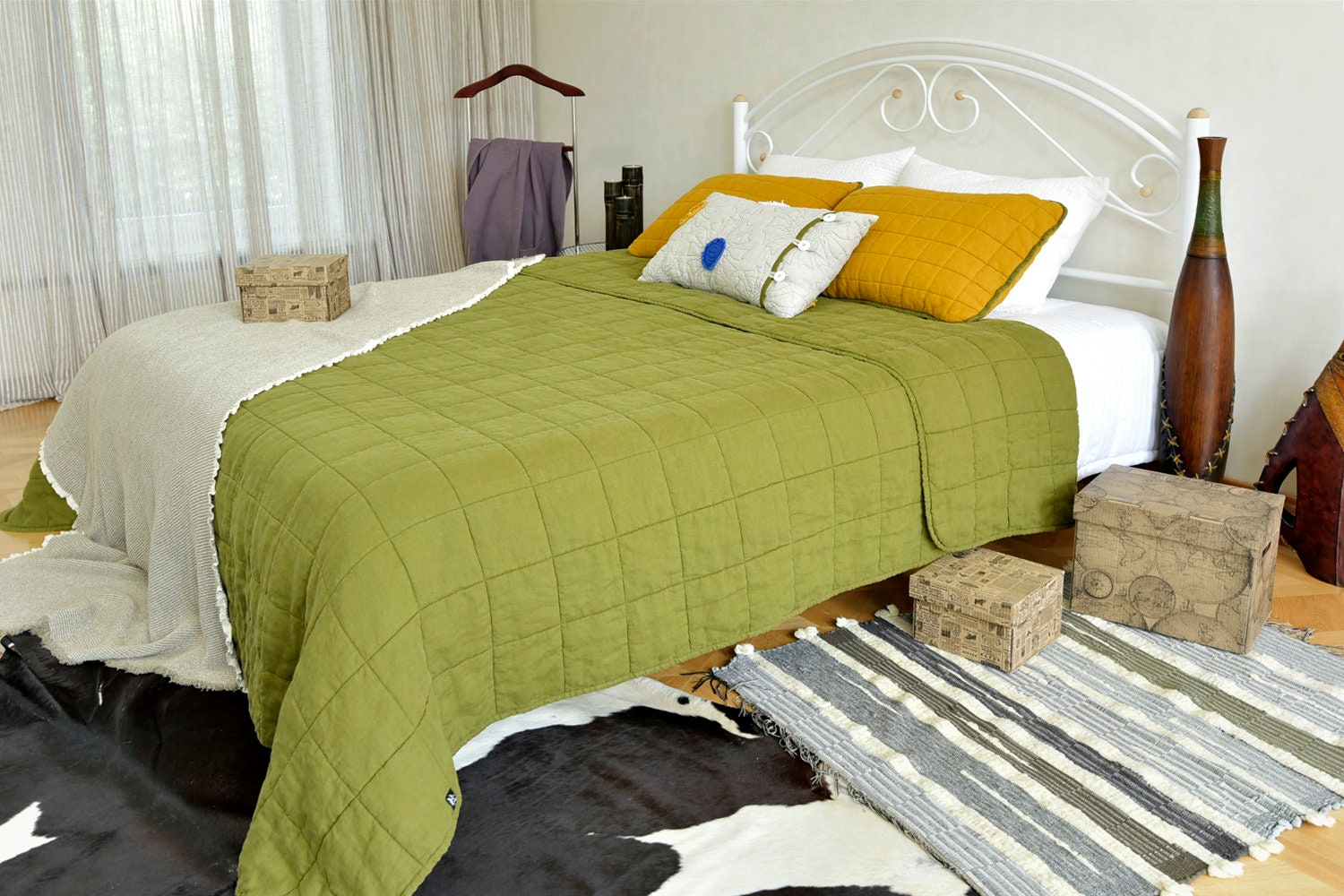 Linen Quilts King Size 10092inch Cover Olive Color Quilted Etsy